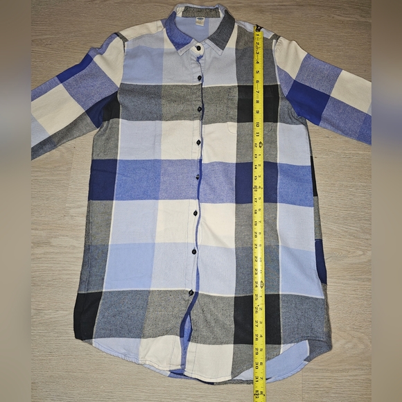 Old Navy Womens Size Large Blue White Checks Boyfriend Style Pajama Night Shirt - Picture 2 of 7